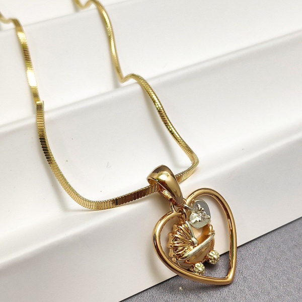 Подвеска "Детская коляска в сердце" / Кулон на цепочке Snake / Украшение женское на шею